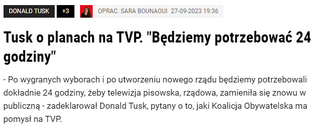 Obietnica Tuska - Na zmiany w TVP potrzebujemy 24 godziny - miną tydzień i nie ma żadnych zmian.Strasznie prawdomówny ten Tusk