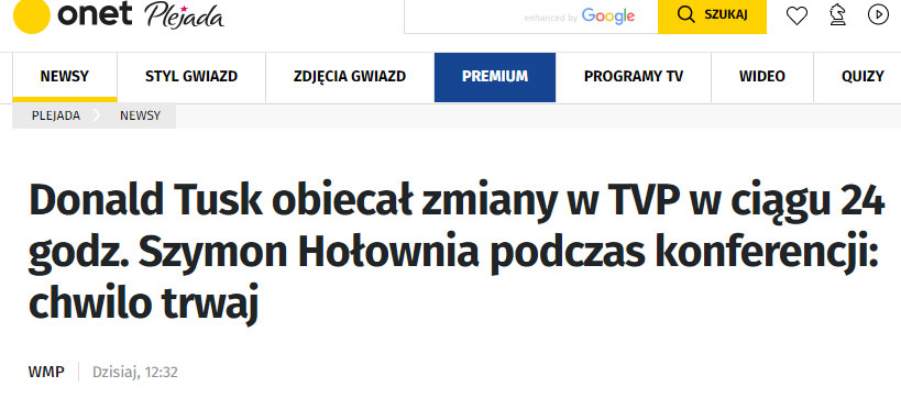 Obietnica Tuska - Na zmiany w TVP potrzebujemy 24 godziny - miną tydzień i nie ma żadnych zmian.Strasznie prawdomówny ten Tusk