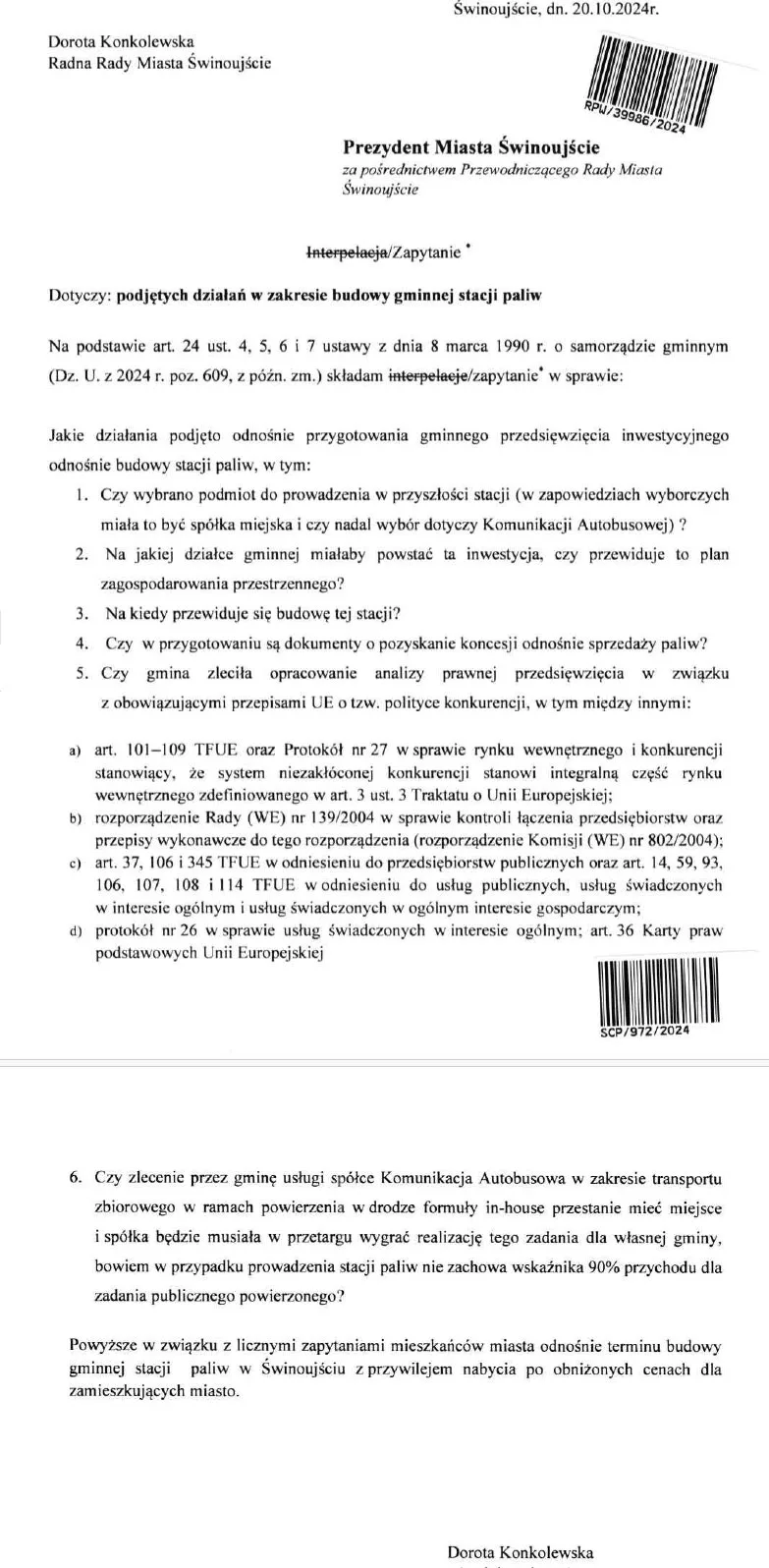 Konkolewska mówi: Sprawdzam. Kiedy Agatowska wybuduje stację benzynową dla mieszkańców Świnoujścia ?