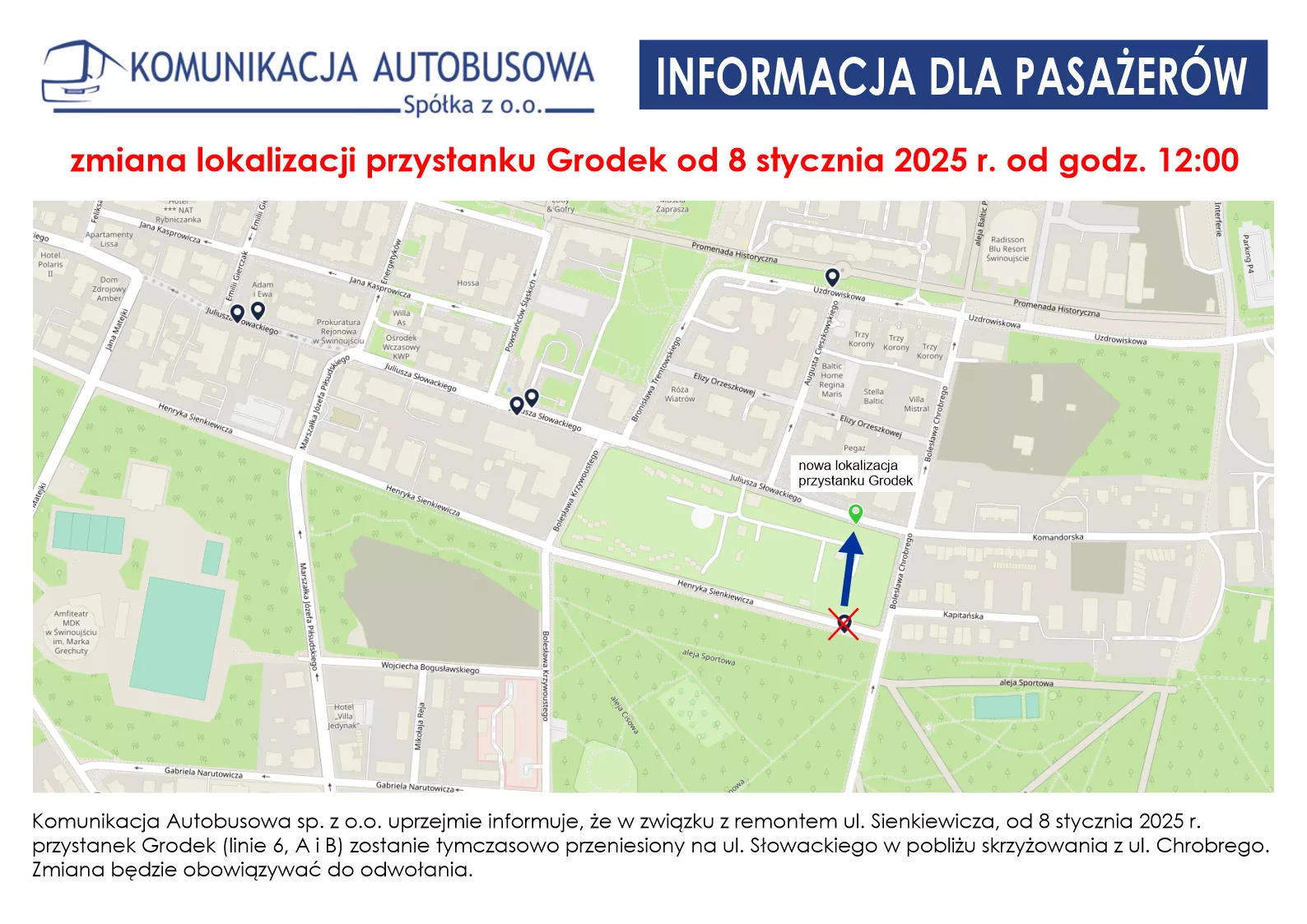 Komunikat dla pasażerów - Przeniosą przystanek autobusowy